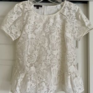 Marchesa Voyage White Lace Peplum Top Size 6